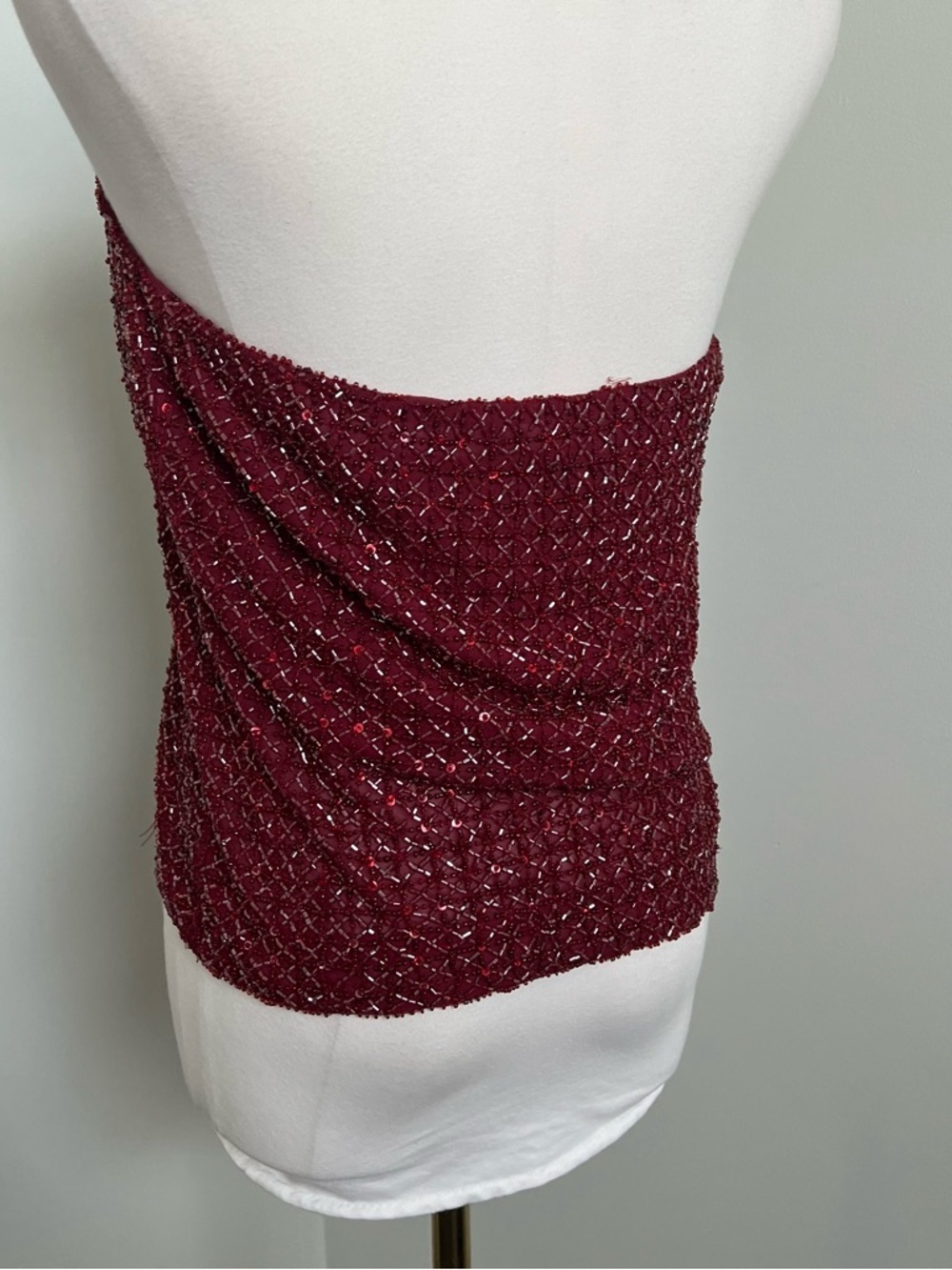 Y2K 100% Silk Beaded Tube Top Crimson Whimsigoth Strapless Corset XS - Picture 7 of 9